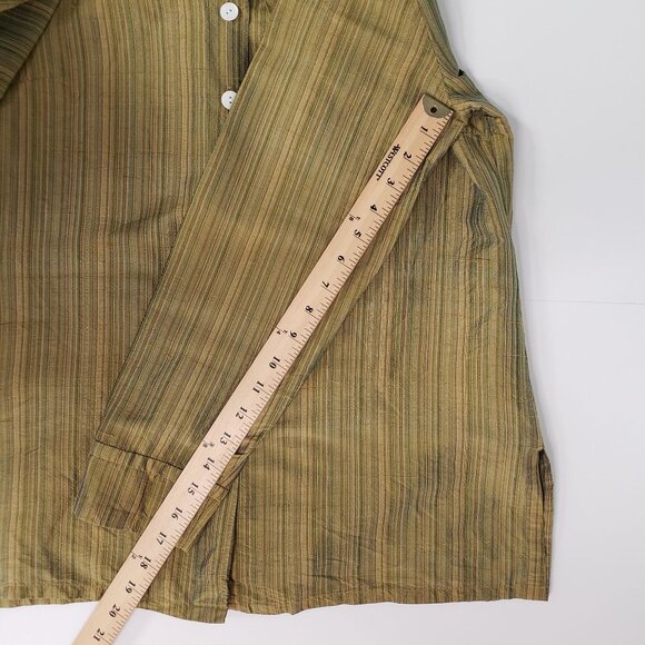 VTG Y2K Spenser Jeremy Silk Striped Button Up Tunic Top Womens L Olive Green - Picture 9 of 11